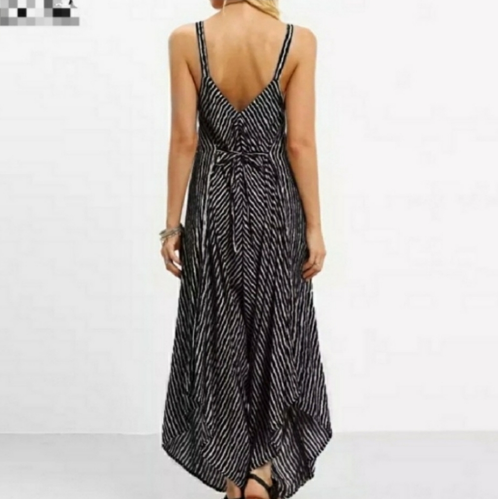 Harem Black and White Stripe Jumpsuit Dress - Picture 2 of 7